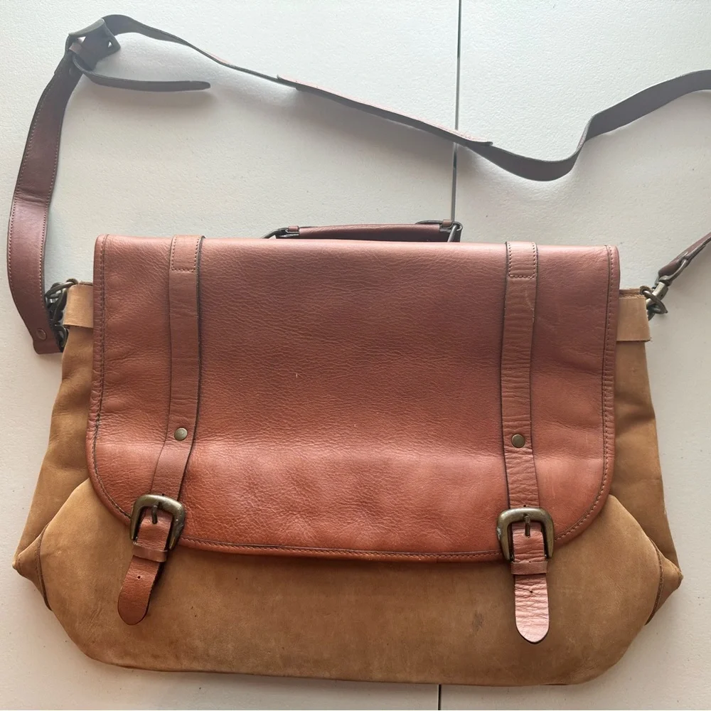 Unisex Crossbody Bag Leather Laptop Messenger Bag Briefcase Buckles